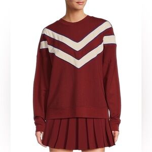 Antonio Melani Active Stripe Maroon Crew Neck Long Sleeve Sweatshirt XL NWT